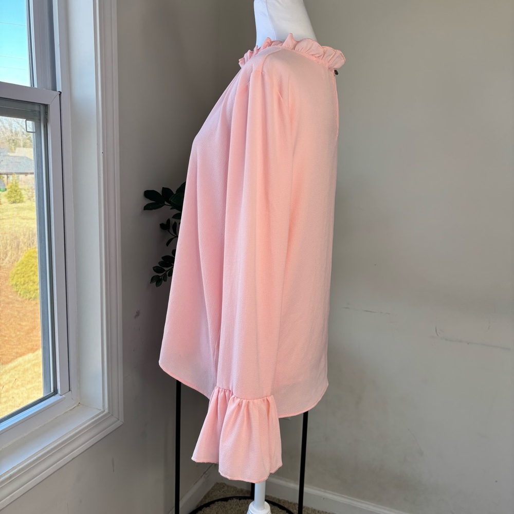 BN6 Adrienne Vittadini Ethereal Ruffle Blouse Blush‎ Pink Dainty Feminine Large - Picture 3 of 7